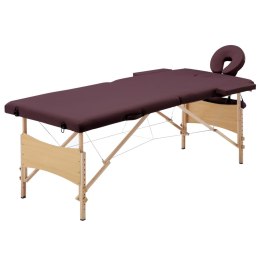 Składany stół do masażu, 2-strefowy, drewniany, winny fiolet