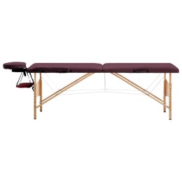 Składany stół do masażu, 2-strefowy, drewniany, winny fiolet