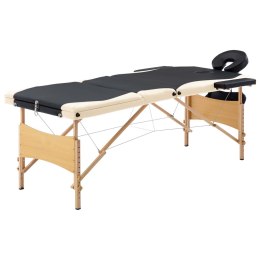 Składany stół do masażu, 3-strefowy, drewniany, czarno-beżowy