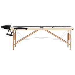 Składany stół do masażu, 3-strefowy, drewniany, czarno-beżowy