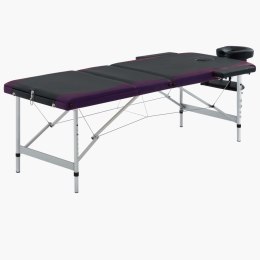Składany stół do masażu, 3-strefy, aluminiowy, czarno-fioletowy