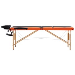 Składany stół do masażu, 3 strefy, drewno, czarno-pomarańczowy