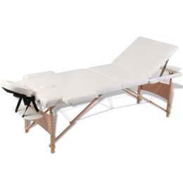 Składany stół do masażu z drewnianą ramą, 3 strefy, kremowy