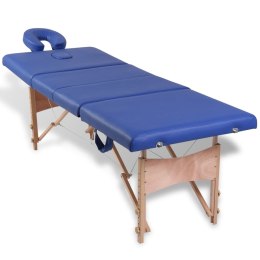 Składany stół do masażu z drewnianą ramą, 4 strefy, niebieski