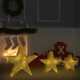 Dekoracja świąteczna: 3 gwiazdy, złota siatka z LED