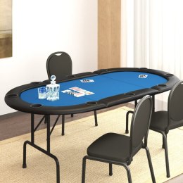 Składany stół do pokera dla 10 osób, niebieski, 206x106x75 cm