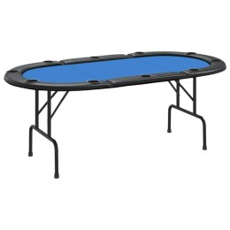 Składany stół do pokera dla 10 osób, niebieski, 206x106x75 cm
