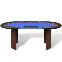 Stół do pokera dla 10 graczy z tacą na żetony, niebieski