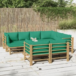 10-cz. zestaw mebli do ogrodu, zielone poduszki, bambus
