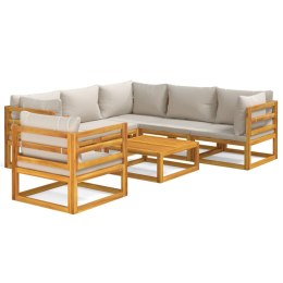 7-cz. ogrodowy zestaw wypoczynkowy, jasnoszare poduszki, drewno