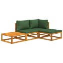 4-cz. ogrodowy zestaw wypoczynkowy, zielone poduszki, drewno