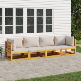 4-cz. ogrodowy zestaw wypoczynkowy, jasnoszare poduszki, drewno