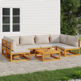 7-cz. ogrodowy zestaw wypoczynkowy, jasnoszare poduszki, drewno