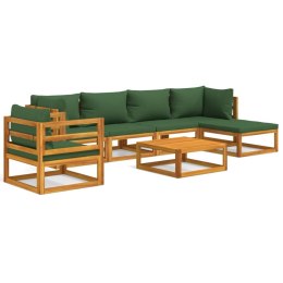7-cz. ogrodowy zestaw wypoczynkowy, zielone poduszki, drewno