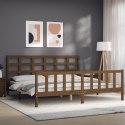 Rama łóżka z wezgłowiem, miodowy brąz, 200x200 cm, lite drewno